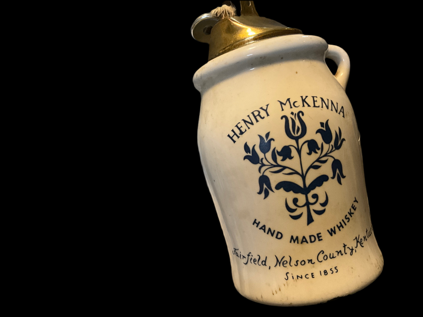 Vintage Henry McKenna Whiskey Stoneware Jug Table Lighter – Fairfield KY Distillery Promo