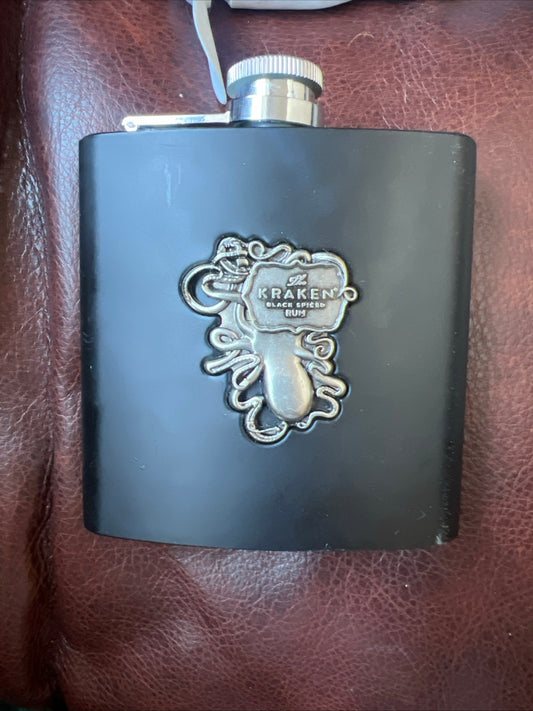 Kraken Black Spiced Rum Promotional Stainless Steel Hip Flask - 6 Oz.