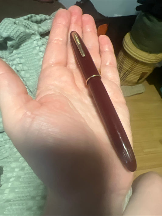 Vintage Shearer Touchdown Fountain Pen Burgundy 14k Gold Nib #33 USA Mid-Century