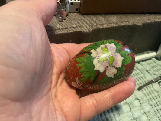 Vintage Cloisonné Enamel Decorative Egg – Floral Red & Green