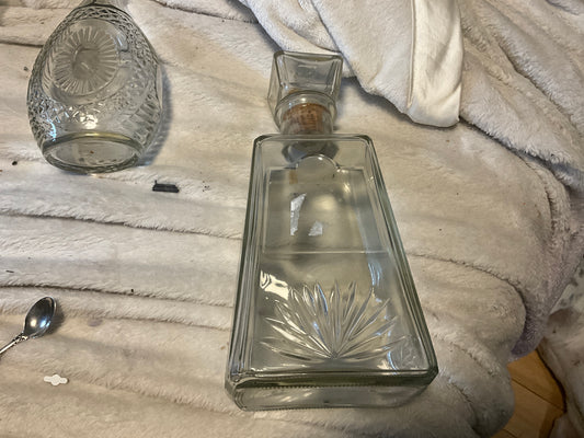 Vintage 1800 Tequila Glass Decanter Bottle with Cork Stopper – Square Heavy Glass Display