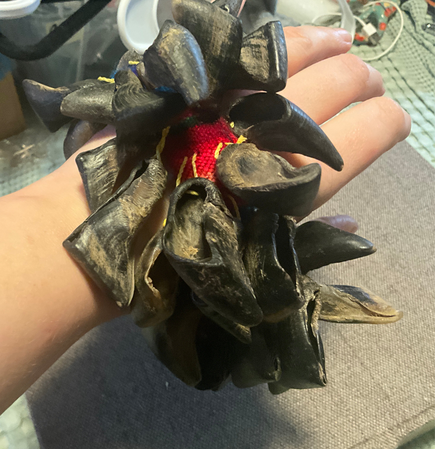 Traditional Andean Chajchas Dance Bracelet – Goat Hoof Rattle with Woven Band