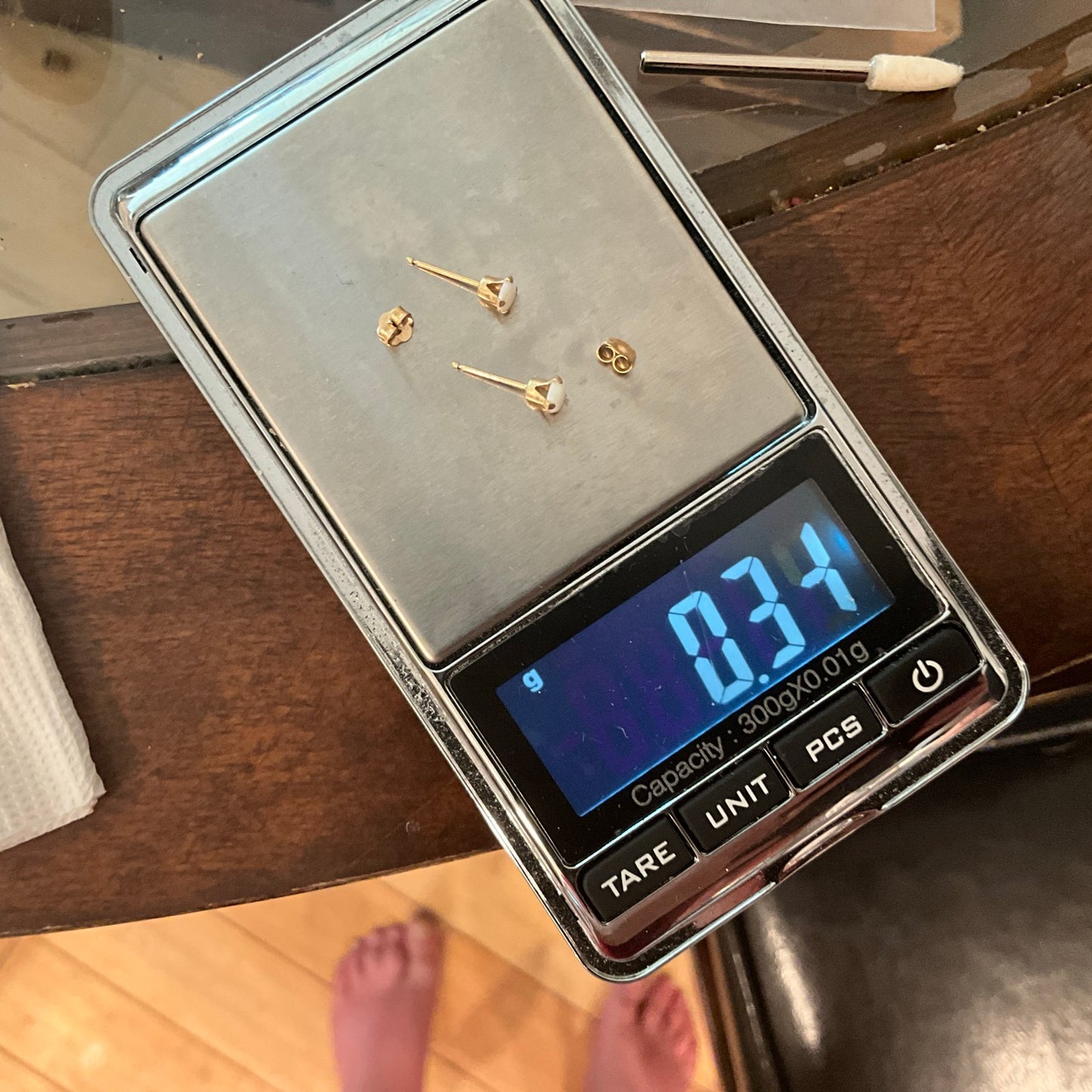 14 K Yellow Gold 4mm Opal Stud Earrings