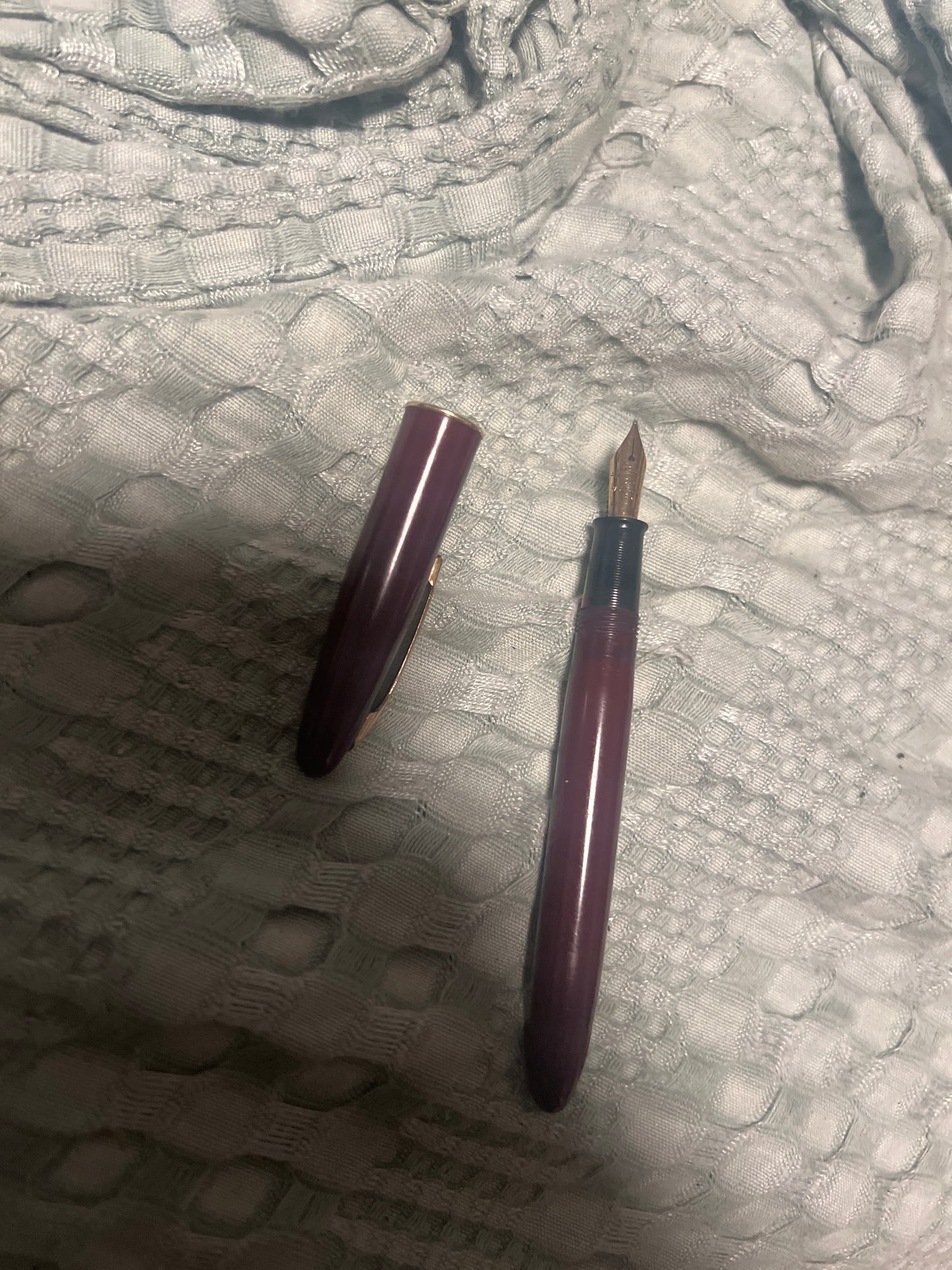 Vintage Shearer Touchdown Fountain Pen Burgundy 14k Gold Nib #33 USA Mid-Century