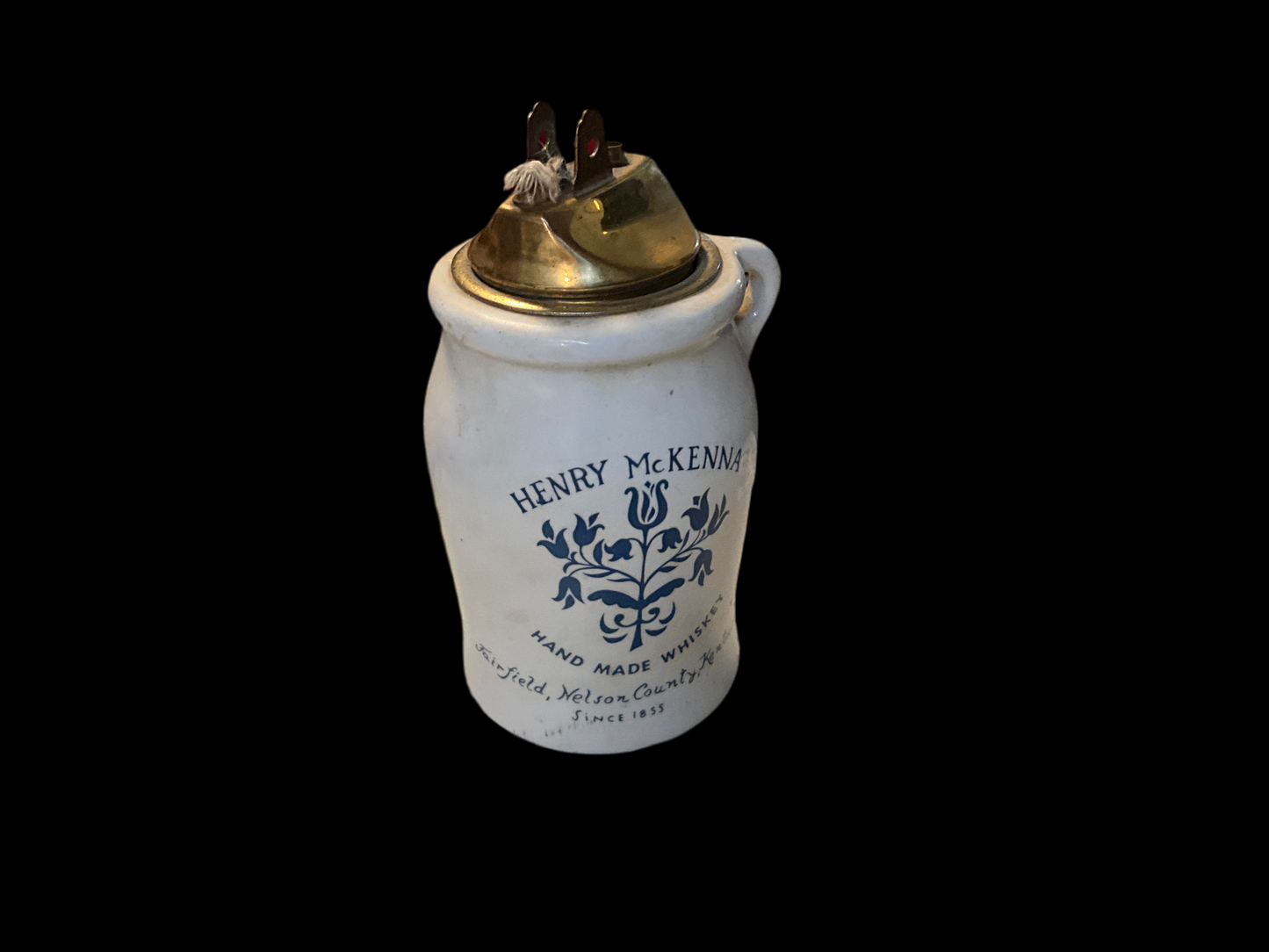 Vintage Henry McKenna Whiskey Stoneware Jug Table Lighter – Fairfield KY Distillery Promo