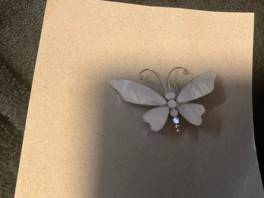 Vintage Mother of Pearl Butterfly Brooch – Silver Tone Inlay