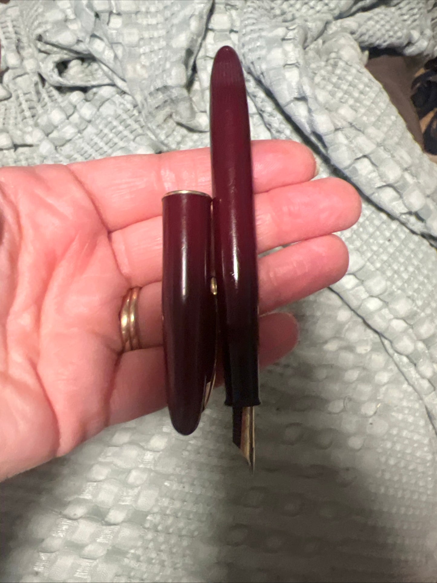 Vintage Shearer Touchdown Fountain Pen Burgundy 14k Gold Nib #33 USA Mid-Century