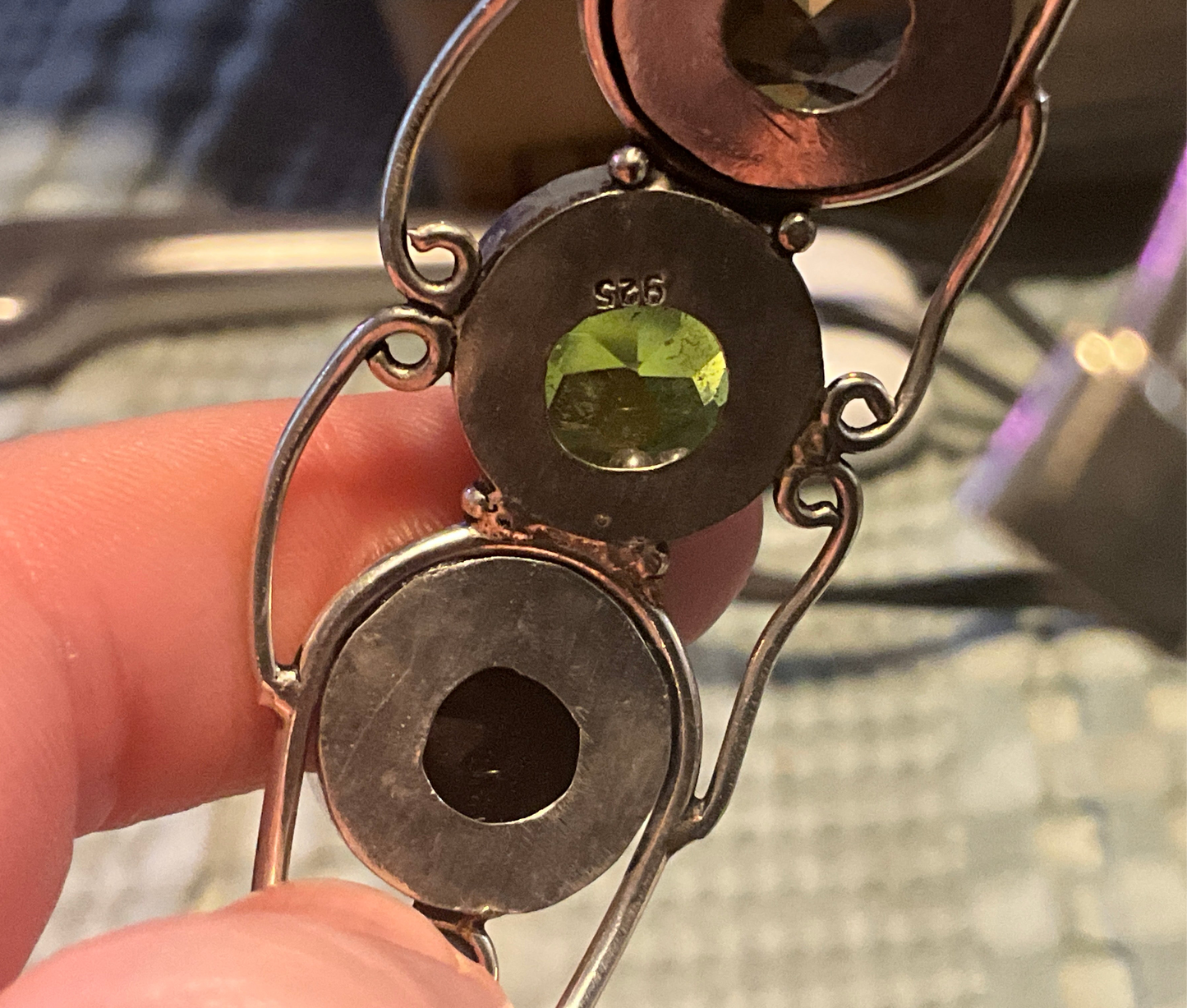 Vintage Sterling Silver .925 Bracelet with Faceted Glass Stones – Boho Statement Cuff