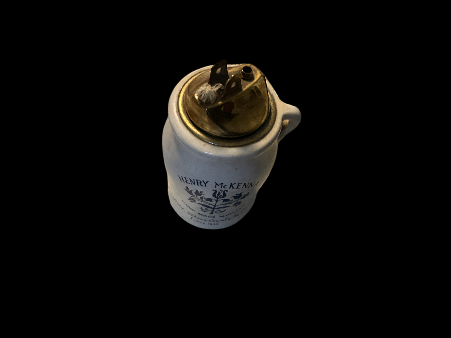 Vintage Henry McKenna Whiskey Stoneware Jug Table Lighter – Fairfield KY Distillery Promo