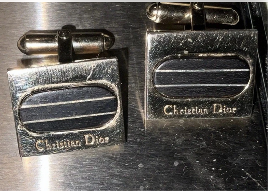 Christian Dior Vintage Gold Tone Rectangle Onyx Cufflinks Set of 2