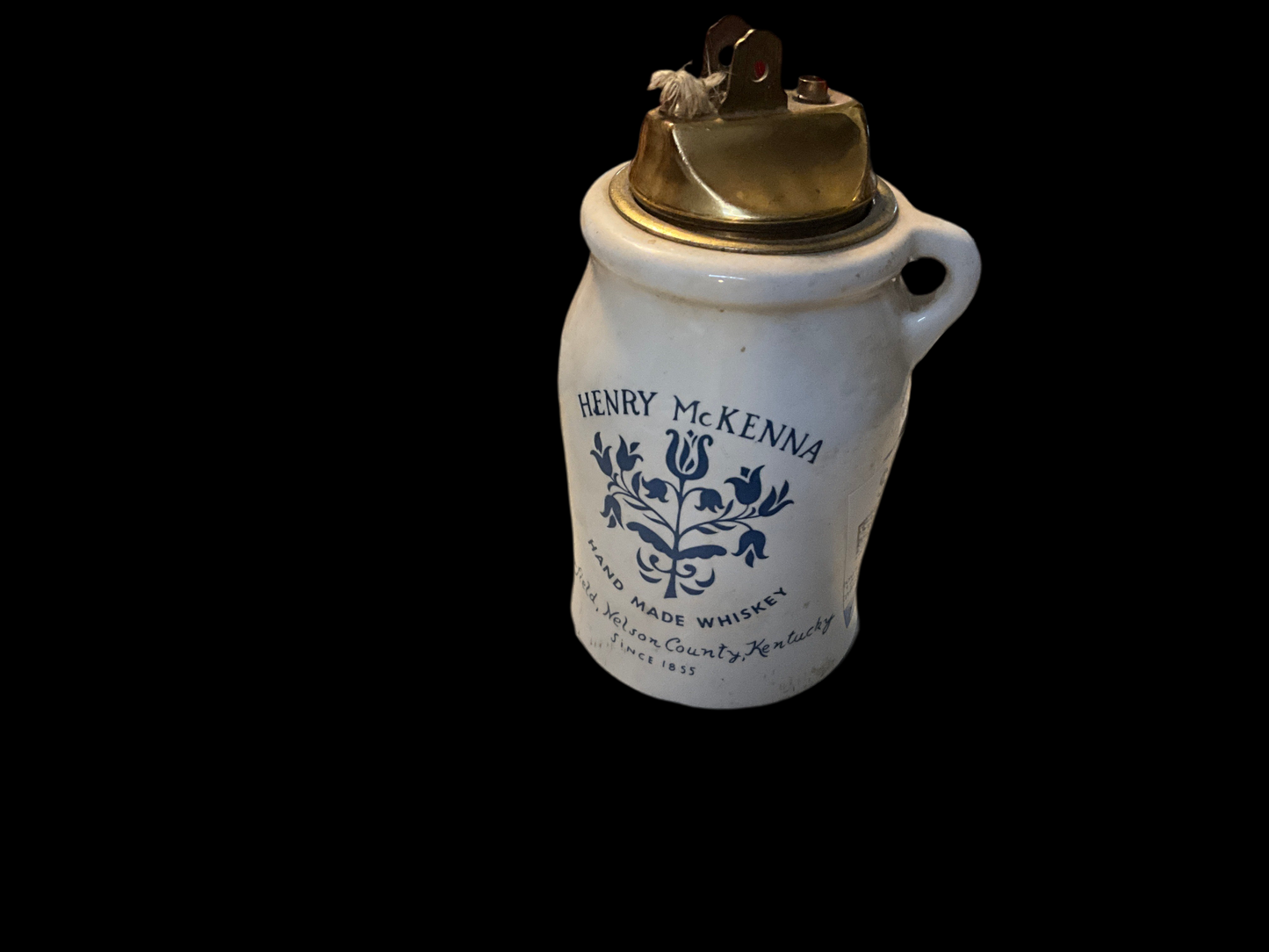 Vintage Henry McKenna Whiskey Stoneware Jug Table Lighter – Fairfield KY Distillery Promo
