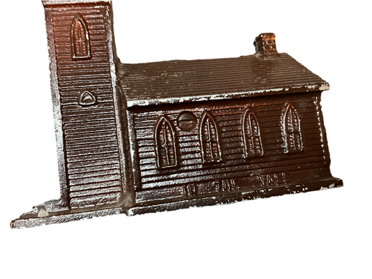 Vintage Cast Iron “Little Brown Church in the Vale” Coin Bank – Brown
