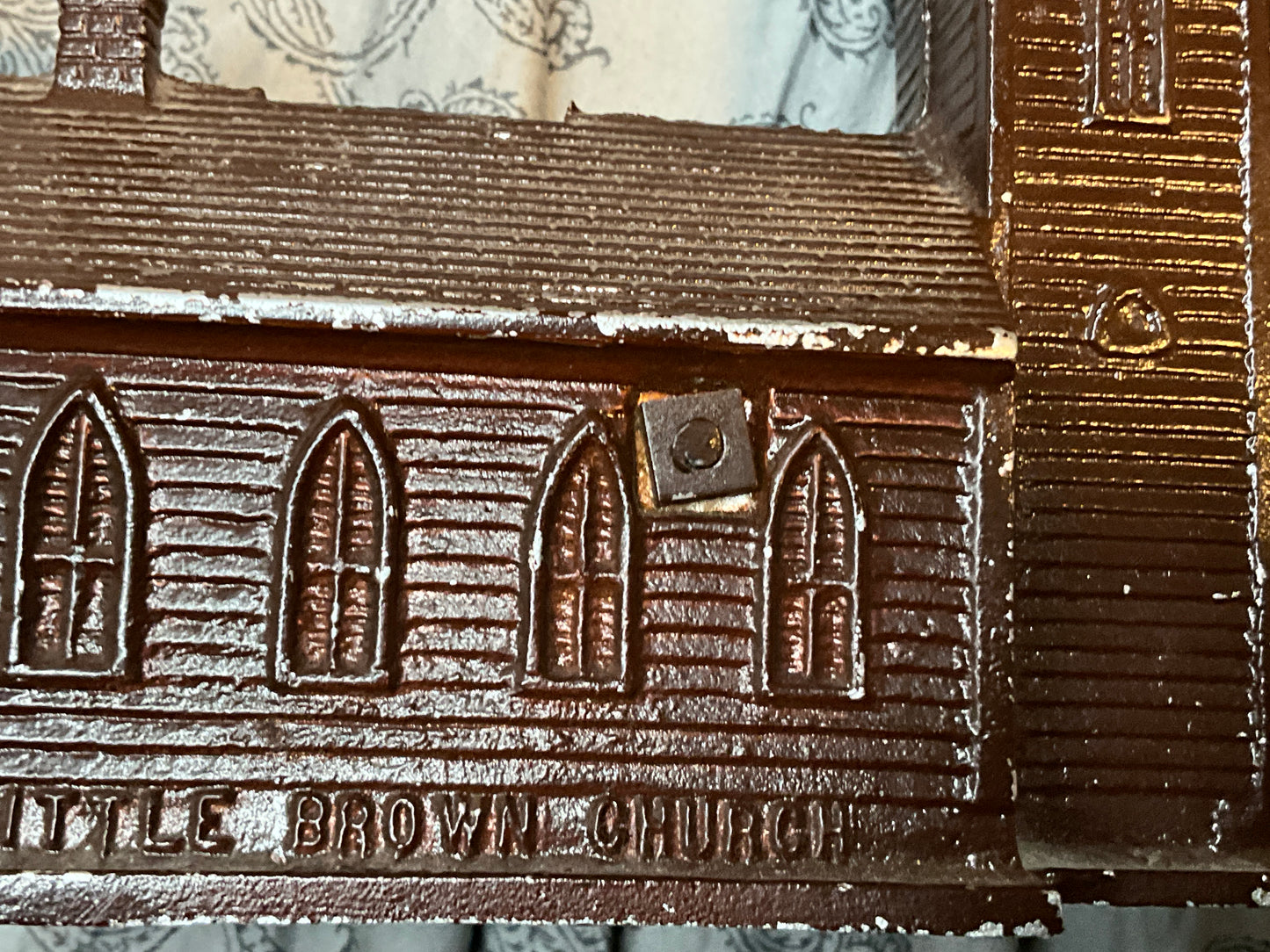 Vintage Cast Iron “Little Brown Church in the Vale” Coin Bank – Brown