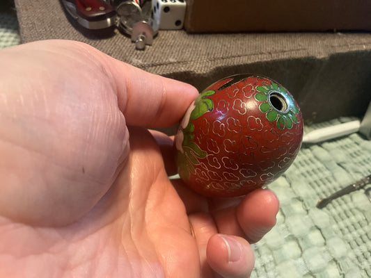 Vintage Cloisonné Enamel Decorative Egg – Floral Red & Green