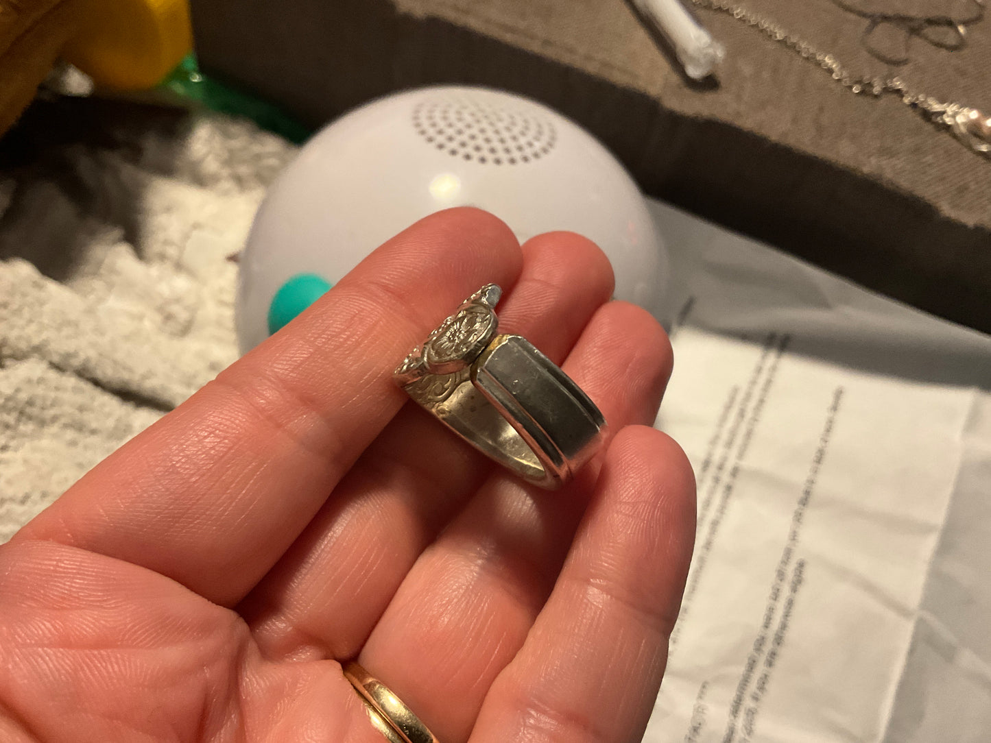 Heavy Sterling Silver Spoon Ring – 14.72g Floral Repoussé Band, Marked “Precious”