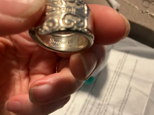 Heavy Sterling Silver Spoon Ring – 14.72g Floral Repoussé Band, Marked “Precious”