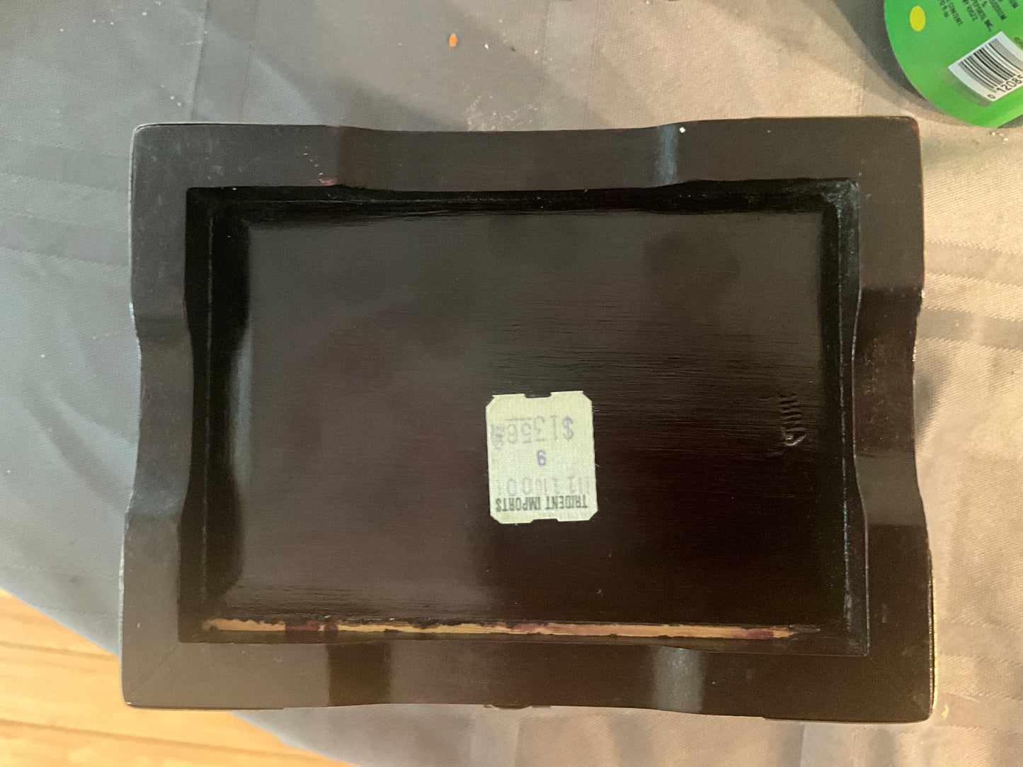 Vintage Chinese Jewelry Box – Rosewood with Brass Fittings, Jade Inlay & Trident Imports Tag