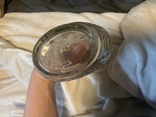 Vintage Sunburst Glass Liquor Bottle with Rusted Metal Screw Cap – 1960s Oval Decanter