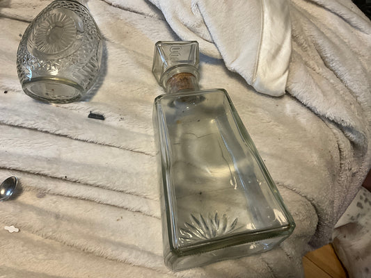 Vintage 1800 Tequila Glass Decanter Bottle with Cork Stopper – Square Heavy Glass Display