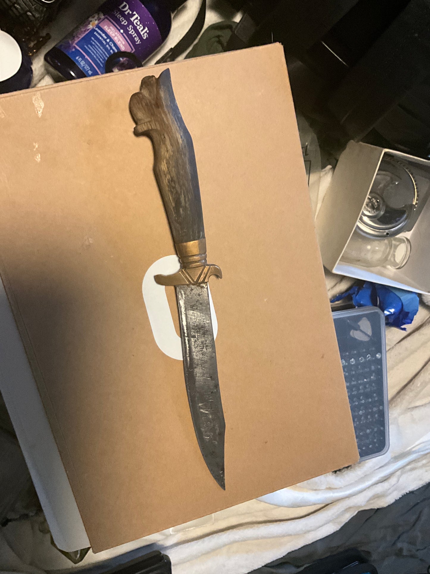 WWII Philippine “Philippines 1945” Guerrilla Fighting Knife – Hand-Carved Wood & Brass Bolo Dagger