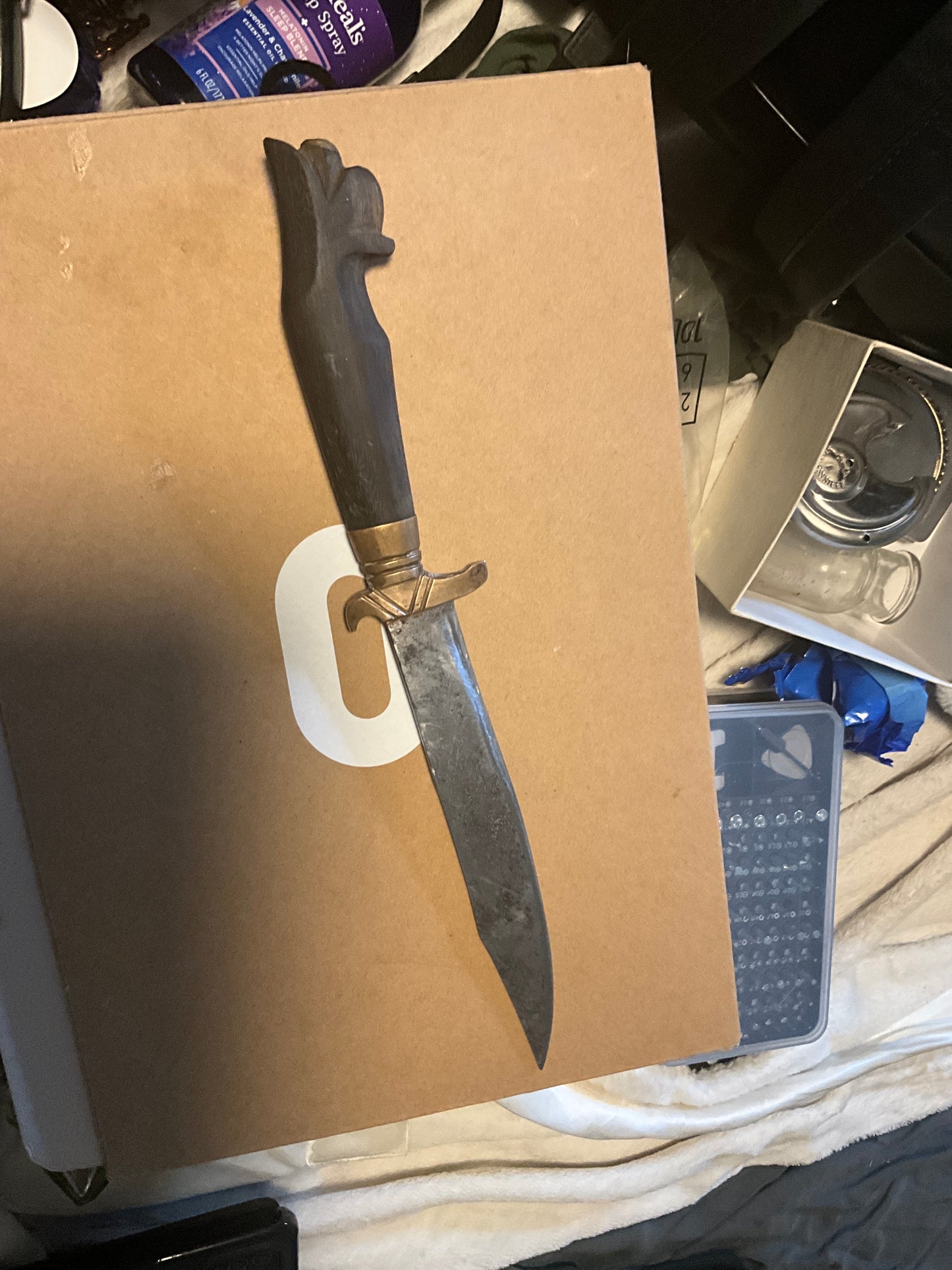 WWII Philippine “Philippines 1945” Guerrilla Fighting Knife – Hand-Carved Wood & Brass Bolo Dagger