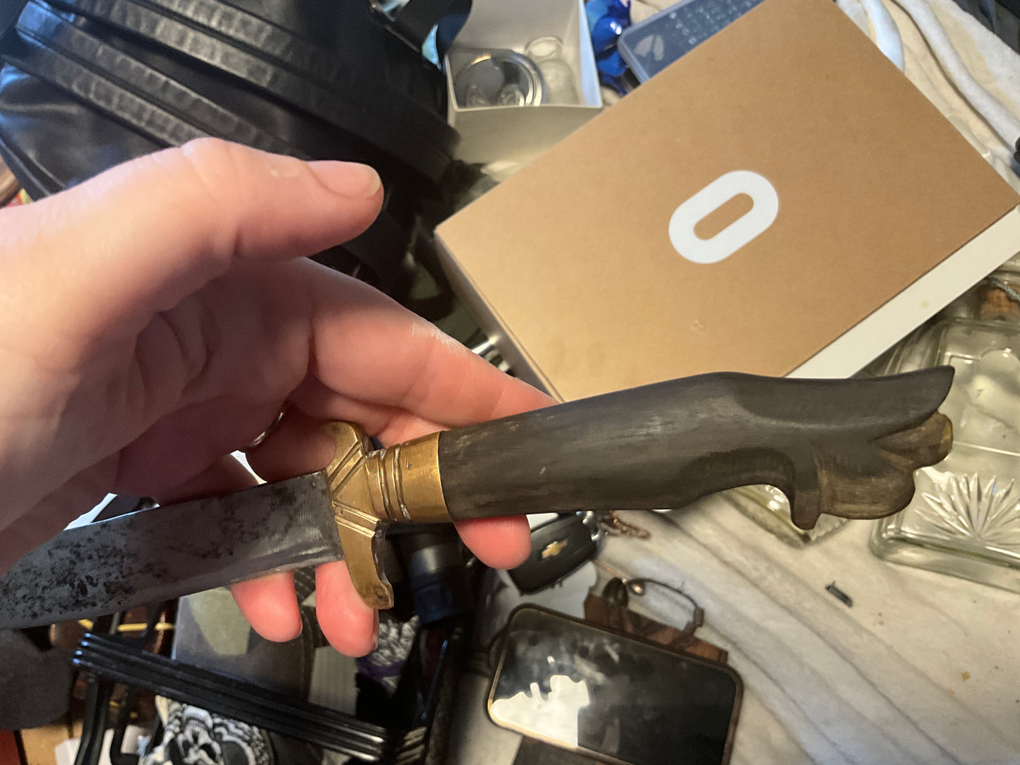 WWII Philippine “Philippines 1945” Guerrilla Fighting Knife – Hand-Carved Wood & Brass Bolo Dagger