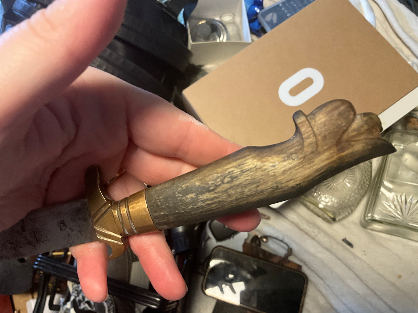 WWII Philippine “Philippines 1945” Guerrilla Fighting Knife – Hand-Carved Wood & Brass Bolo Dagger